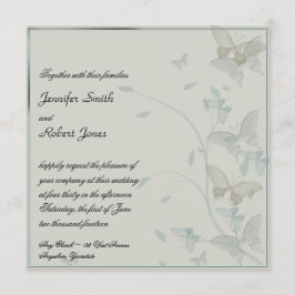 Gray and Blue Butterfly Meadow Wedding Invitation Kaart