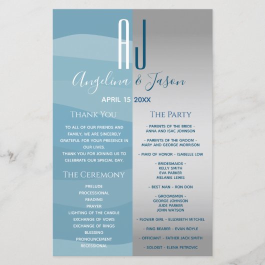 Gray and Blue Wedding Program (Voorkant)