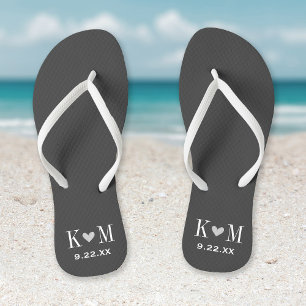 Gray and Charcoal Modern Wedding Monogram Teenslippers