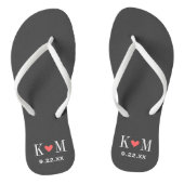 Gray and Coral Modern Wedding Monogram Teenslippers (Voetbed)