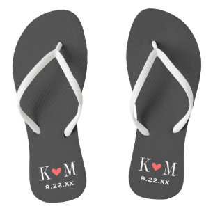 Gray and Coral Modern Wedding Monogram Teenslippers