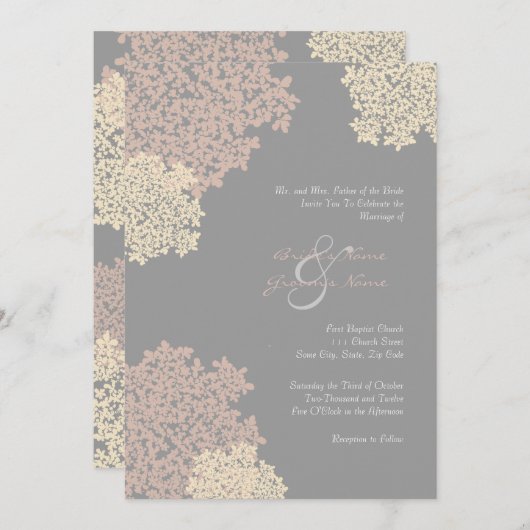 Gray and Cream Queen Anne's Lace Uitnodiging (Voorkant / Achterkant)