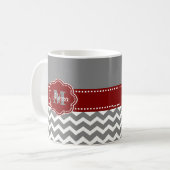 Gray and Dark Red Chevron Persoonlijk Koffiemok (Voorkant links)