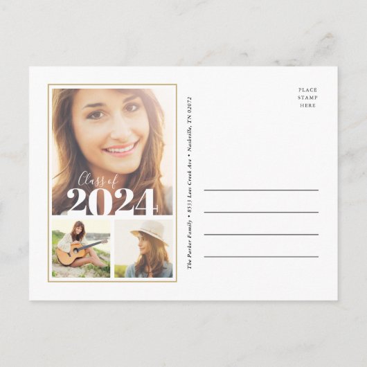Gray and Gold 3 Foto Graduparty Invitation Aankondigingskaart (Achterkant)