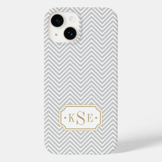 Gray and Gold Elegant Chevron Monogram Case-Mate iPhone Case (Achterkant)