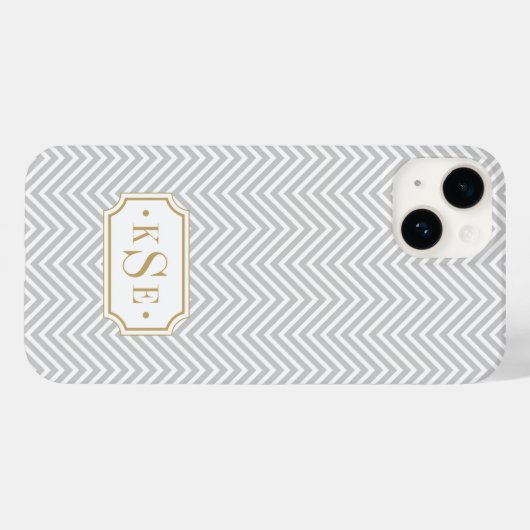 Gray and Gold Elegant Chevron Monogram Case-Mate iPhone Case (Achterkant (horizontaal))