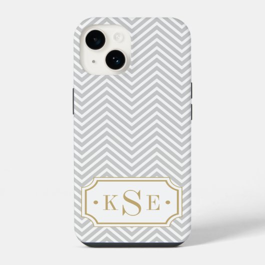 Gray and Gold Elegant Chevron Monogram iPhone Hoesje (Achterkant)