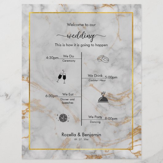 Gray and Gold Marble Agate Elegant Wedding Program (Voorkant)