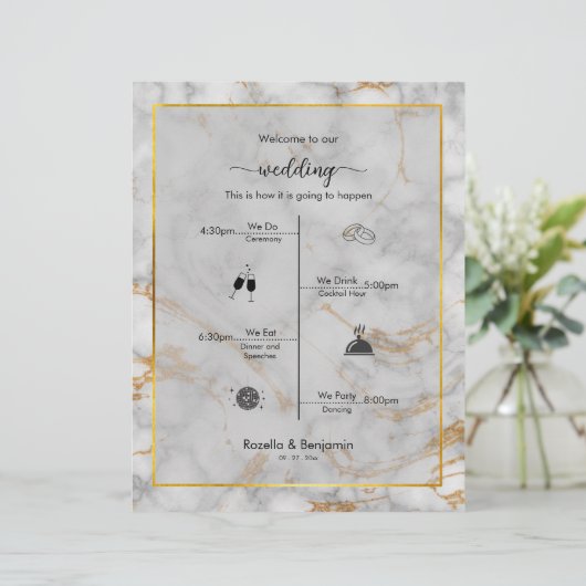 Gray and Gold Marble Agate Elegant Wedding Program (Staand voorkant)