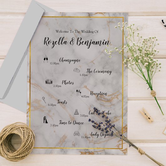 Gray and Gold Marble Agate Elegant Wedding Program