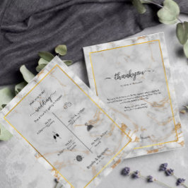 Gray and Gold Marble Agate Elegant Wedding Program