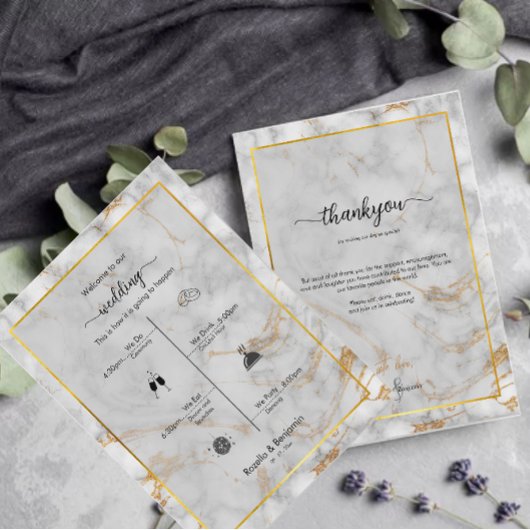 Gray and Gold Marble Agate Elegant Wedding Program