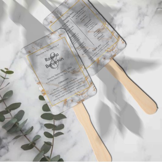 Gray and Gold Marble Agate Elegant Wedding Program Handwaaier