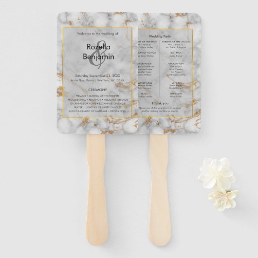 Gray and Gold Marble Agate Elegant Wedding Program Handwaaier (Voorkant en achterkant)