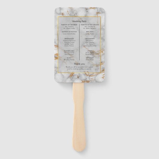 Gray and Gold Marble Agate Elegant Wedding Program Handwaaier (Achterkant)