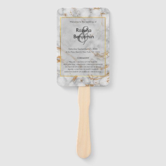 Gray and Gold Marble Agate Elegant Wedding Program Handwaaier (Voorkant)