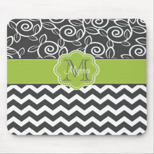 Gray and Green Chevron Personalized Mousepad Muismat