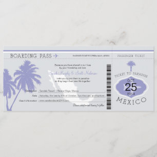 Gray and Lavender Mexico Boarding Pass Wedding Kaart