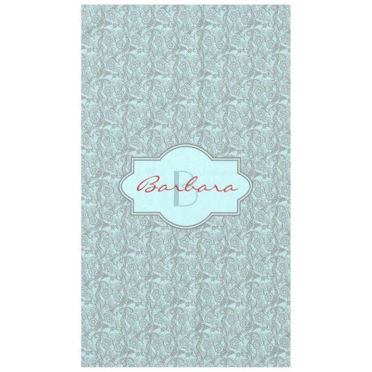 Gray and Light Blue Abstract Floral Monogram Tafelkleed (Voorkant)