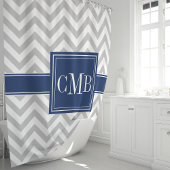 Gray and Navy Blue Chevron Monogram Douchegordijn