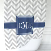 Gray and Navy Blue Chevron Monogram Douchegordijn