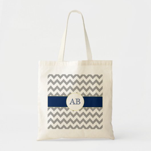 Gray and Navy Blue Chevron Striped Monogram Bag Tote Bag (Voorkant)