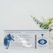 Gray and Navy Blue Mexico Boarding Pass Wedding Kaart (Staand voorkant)
