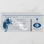Gray and Navy Blue Mexico Boarding Pass Wedding Kaart (Voorkant / Achterkant)