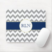 Gray and Navy Chevron Striped Monogram Mousepad Muismat (Met muis)