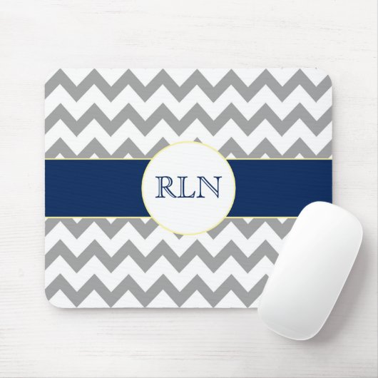 Gray and Navy Chevron Striped Monogram Mousepad Muismat (Met muis)