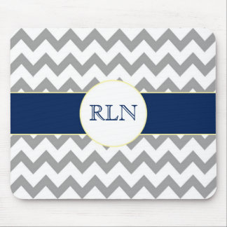 Gray and Navy Chevron Striped Monogram Mousepad Muismat
