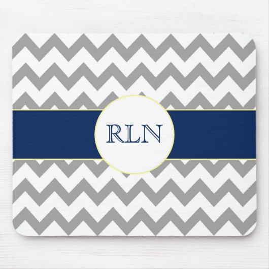Gray and Navy Chevron Striped Monogram Mousepad Muismat (Voorkant)