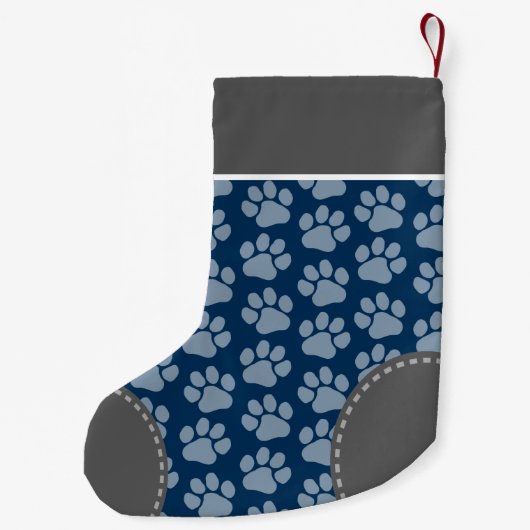 Gray and Navy Dog Paw Print Pattern Kleine Kerstsok (Achterkant)