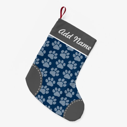 Gray and Navy Dog Paw Print Pattern Kleine Kerstsok (Voorkant (Hangend))