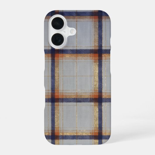 Gray and Navy Plaid with Gold Accent iPhone 16 Hoesje (Achterkant)
