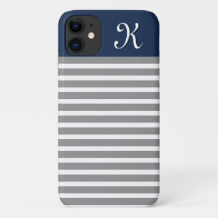 Gray and Navy Striped Pattern Monogram Case-Mate iPhone Case