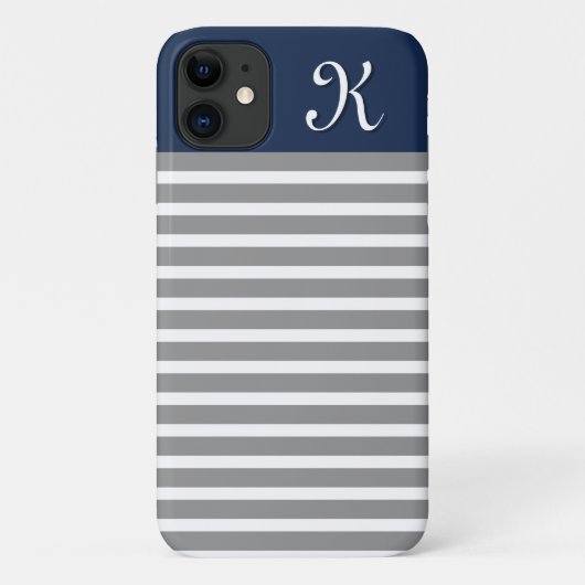Gray and Navy Striped Pattern Monogram Case-Mate iPhone Case (Achterkant)
