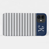 Gray and Navy Striped Pattern Monogram Case-Mate iPhone Case (Achterkant (horizontaal))