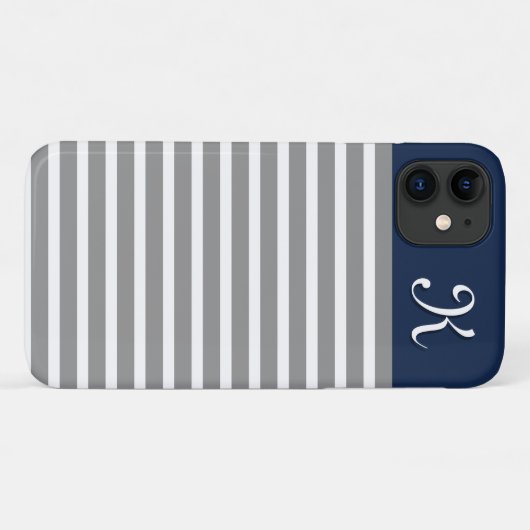 Gray and Navy Striped Pattern Monogram Case-Mate iPhone Case (Achterkant (horizontaal))