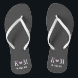 Gray and Paars Modern Wedding Monogram Teenslippers<br><div class="desc">Aangepast gedrukte flip flop sandalen gepersonaliseerd met een schattig hart en je monogram initialen en trouwdatum. Klik aanpassen het om tekstdoopvonten en kleuren te veranderen of uw eigen afbeeldingen toe te voegen om unieke één van een soortontwerp te creëer!</div>