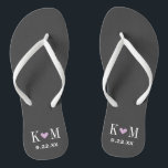 Gray and Paars Modern Wedding Monogram Teenslippers<br><div class="desc">Aangepast gedrukte flip flop sandalen gepersonaliseerd met een schattig hart en je monogram initialen en trouwdatum. Klik aanpassen het om tekstdoopvonten en kleuren te veranderen of uw eigen afbeeldingen toe te voegen om unieke één van een soortontwerp te creëer!</div>