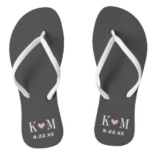 Gray and Paars Modern Wedding Monogram Teenslippers