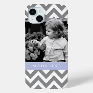 Gray and Periwinkle Zigzags Persoonlijke foto iPhone 15 Mini Hoesje