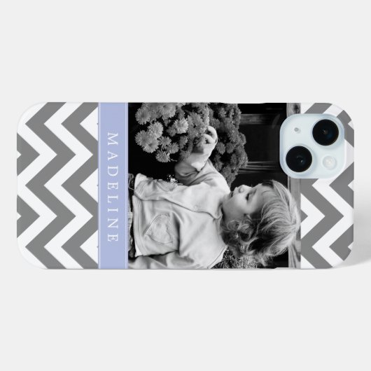 Gray and Periwinkle Zigzags Persoonlijke foto Case-Mate iPhone Case (Achterkant (horizontaal))