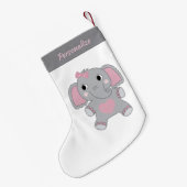 Gray and Pink Animated Baby Elephant Christmas Kleine Kerstsok (Achterkant (Hangend))