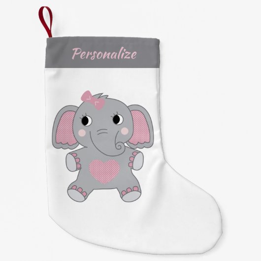 Gray and Pink Animated Baby Elephant Christmas Kleine Kerstsok (Voorkant)