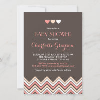 Gray and Pink Chevron Baby shower Uitnodiging