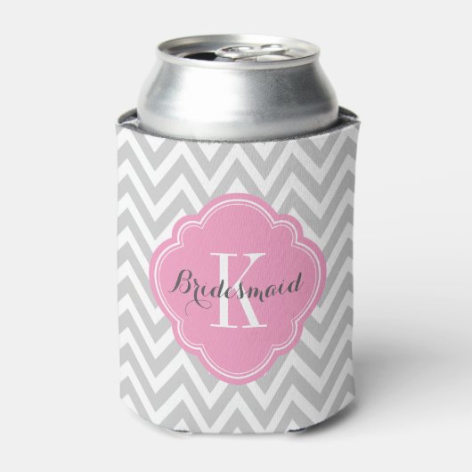 Gray and Pink Chevron Monogram Blikjeskoeler (Blikje Voorkant)