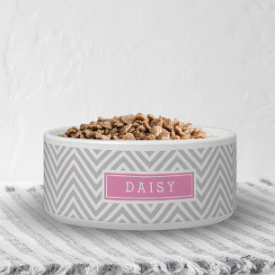 Gray and Pink Chevron Monogram Voerbakje
