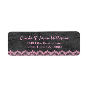 Gray and Pink Lace Wedding Label V09